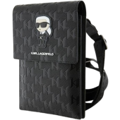 Univerzálne puzdro Karl Lagerfeld na smartfón KLWBSAKHPKK Saffiano Monogram Wallet Phone Bag Ikonik NFT čierne