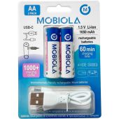 Mobiola MBAA1650, USB-C nabíjateľné Li-Ion batérie, AA, 1650mAh