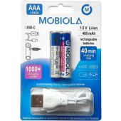 Mobiola MBAAA400, USB-C nabíjateľné Li-Ion batérie, AAA, 400mAh