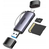 Ugreen CM185 50706 card reader SD/microSD USB-A 3.0/USB-C 3.0 gray